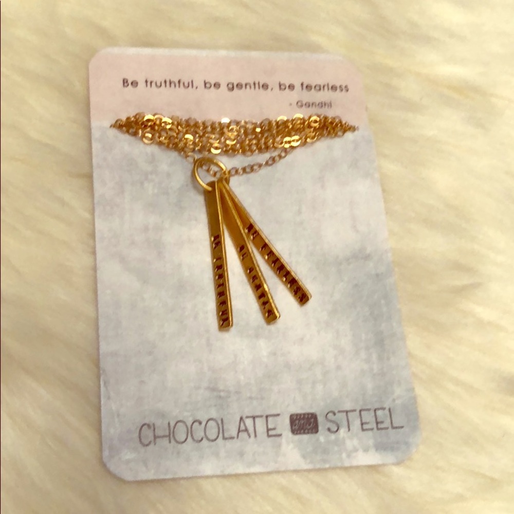 NWT / Chocolate & Steel Gold “Quote” Necklace - Picture 2 of 8
